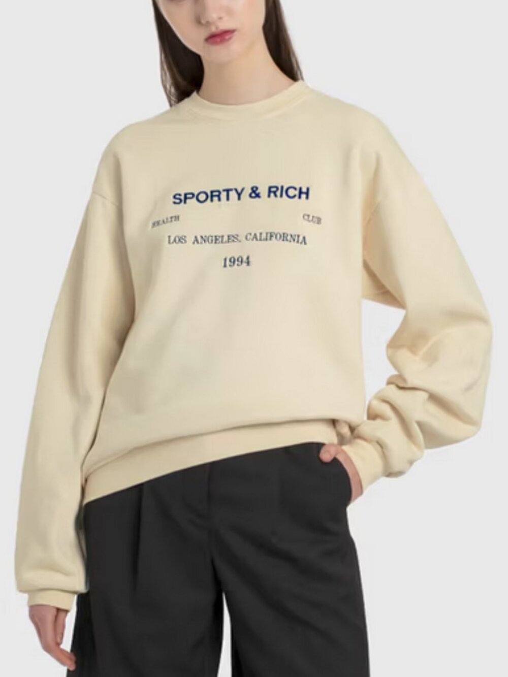 Sporty & Rich LA Health Club Embroidered Unisex Sweatshirt in Cream